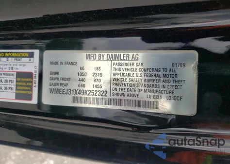 2009 Smart Fortwo Pure z USA, uszkodzony, nr VIN WMEEJ31X49K252322